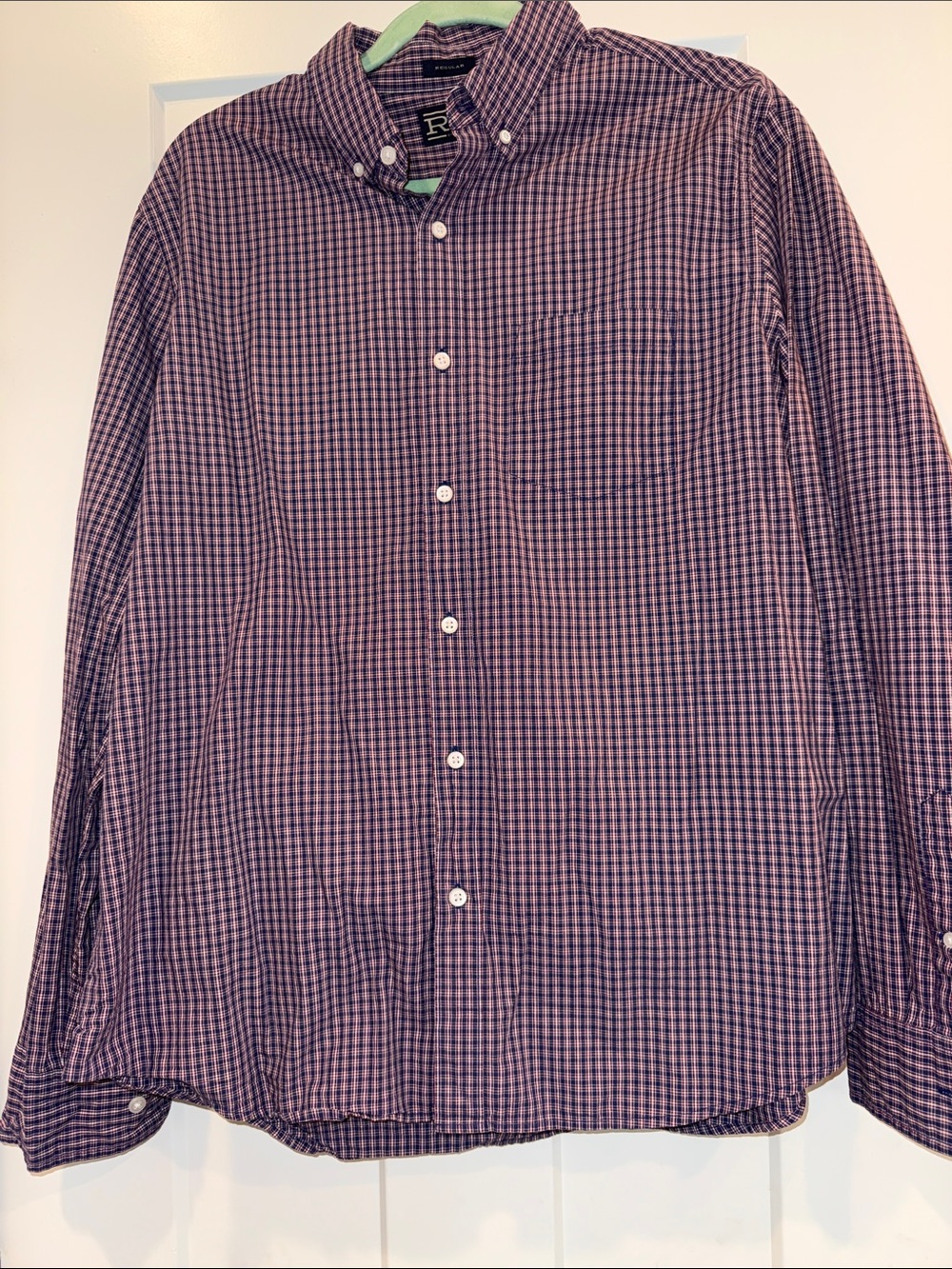 Men’s Red, Navy, White Gingham Button-Down Shirt